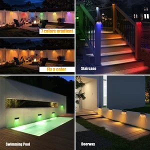 2 pçs luzes de cerca solar rgb mudança de cor/branco quente led solar passo luzes ao ar livre luzes de parede ip65 à prova dip65 água decoração lâmpada 12 principais vendas luz solar degrau - №10
