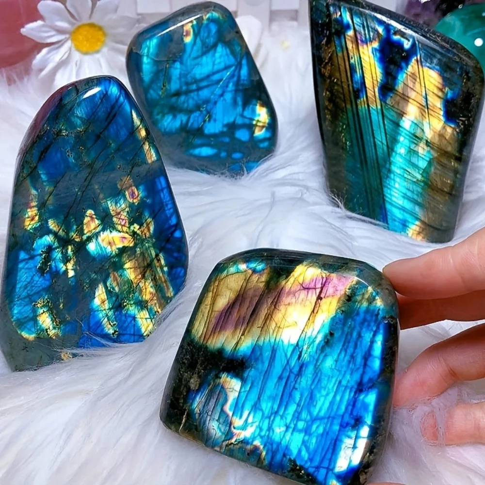 1pc Large Blue Flash And Purple Flash Polished Labradorite Freeform High Flash Free Standing Display Size Gift for Parents