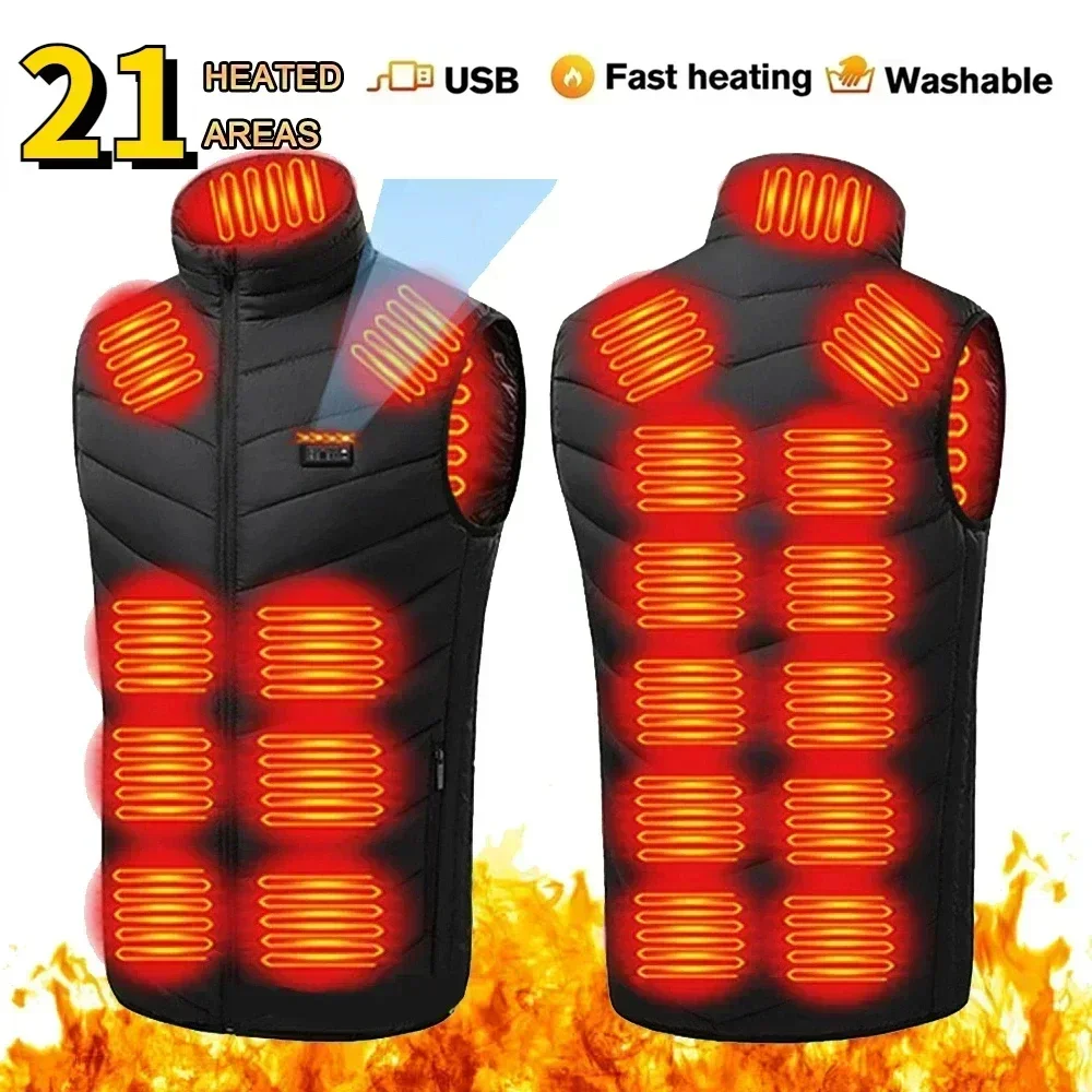 21 Zone Heating Vest Men\'s USB Infrared Thermal Jacket Smart Heating Clothes New Winter Cold-proof Thick Sleeveless Coat Hiking