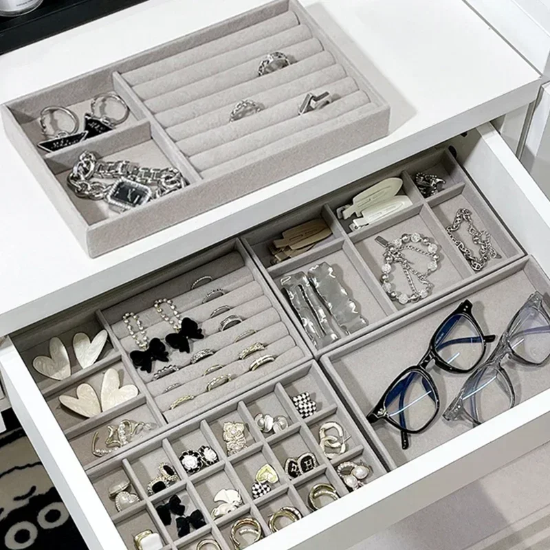 Fluwelen Sieraden Display Tray Prachtige Sieraden Houder Draagbare Ring Oorbellen Ketting Organizer Opbergdoos Organizer Trays