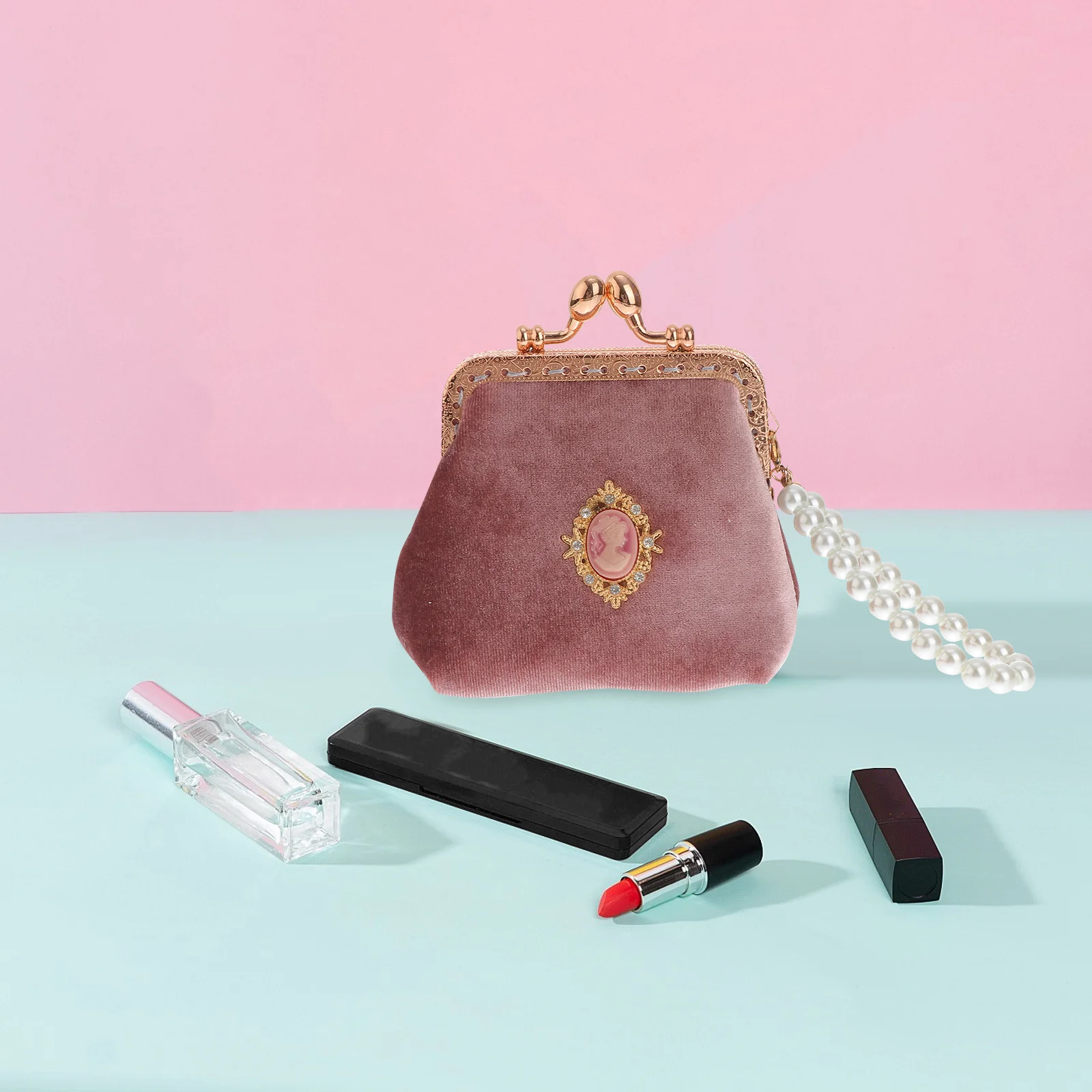 

Red Mini Palace Style Coin Purse Vintage Style Portable Small Wallet Girls Fashion Change Bag for Women School Shopping