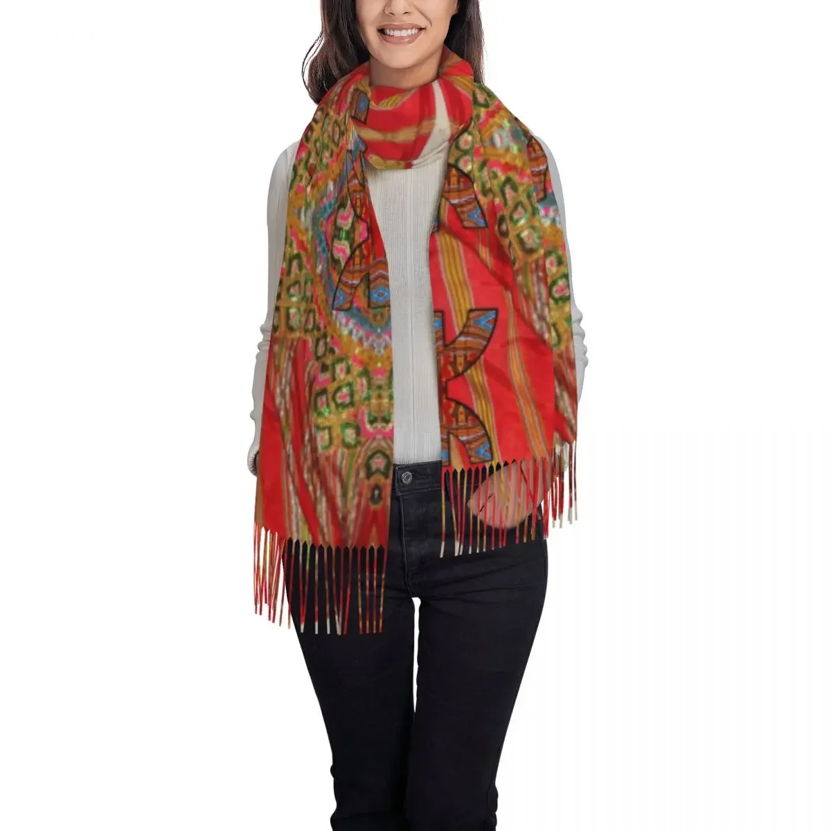 Kabyle Jewelry Tassel Scarf Women Soft Amazigh Ethnic Geometric Shawl Wrap Lady Winter Scarves