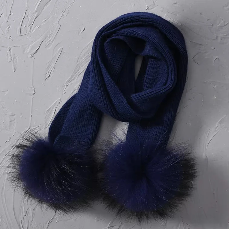 Jaxmonoy الاطفال وشاح محبوك مع الراكون الطبيعي كرة فرو الفتيات والفتيان شتاء دافئ الكشمير مزيج الأوشحة الطفل وشاح ناعم #4