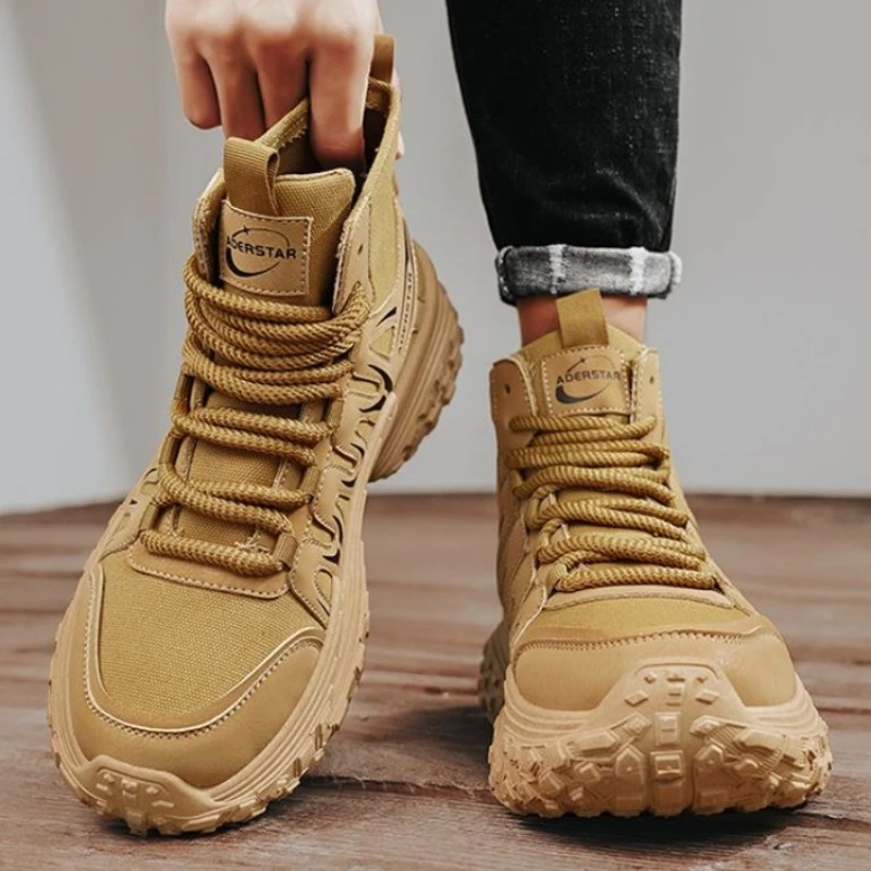 

Спортивная мужская обувь на платформе со шнуровкой, весенне-осенняя уличная обувь по низкой цене, новое предложение, модные оригинальные походные мужские ботинки с высоким вырезом 2025 года