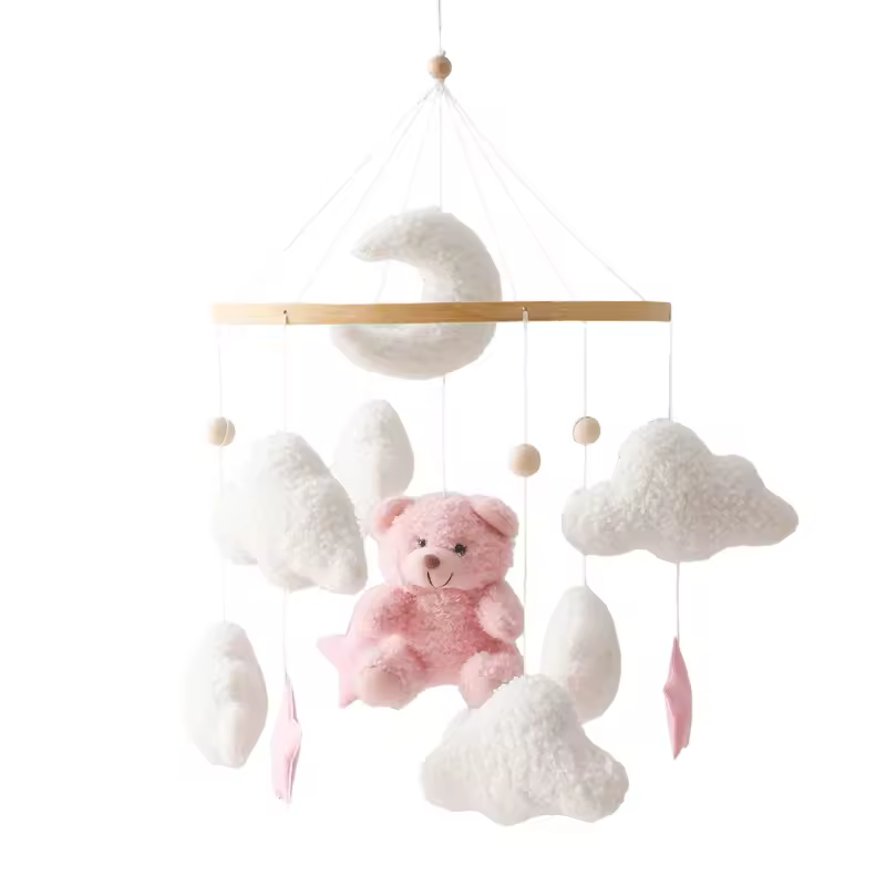 Wooden Crib Mobile Baby Bed Bell Rattle Toy Soft Felt Cartoon Bear Mobile bracket Newborn Music Box Bed Bell Hanging Bracket Toy - Image 10