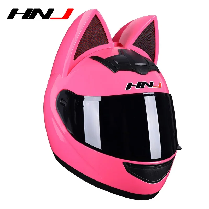 HNJ electric motorcycle cat ear helmet gray bow men and women cute fashion skateboard kart racing motorcycle full helmet helmet