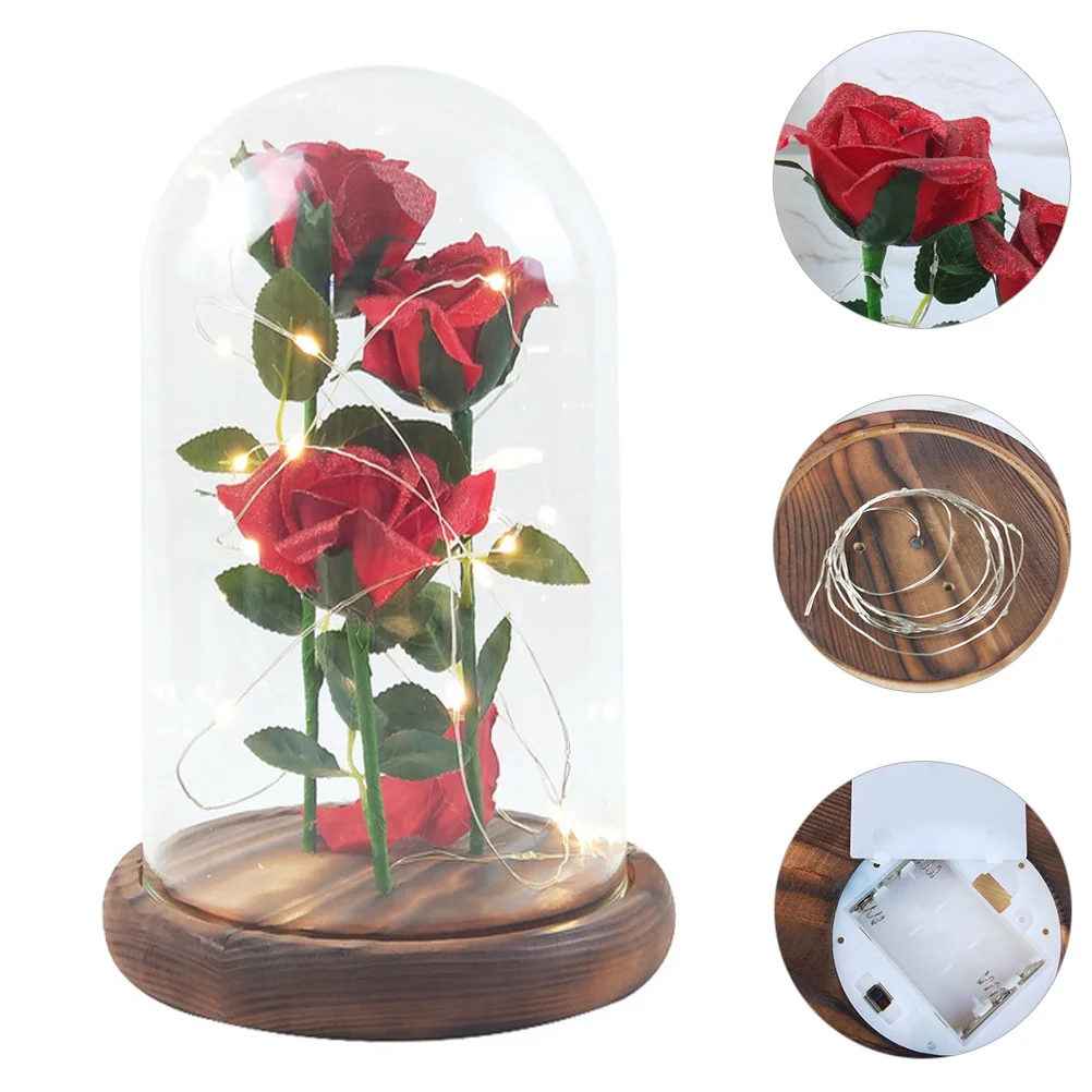 

Rose Light In Glass Immortal Ornament Dome Red Preserved Flower For Home Decor Romantic Gift Eternal Flower Ornament
