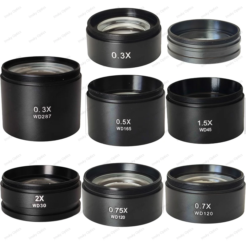 0.3X 0.5X 0.7X 0.75X 1X 1.5X 2.0X lente objetivo auxiliar Barlow rosca M48mm para microscopio Trinocular Binocular estéreo con Zoom