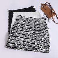 Women Summer New Design Shiny Sequin Zipper Short Skirt Anti Glare High Waist A-line Skirt Bounce Sexy Slim Bodycon Mini Skirt