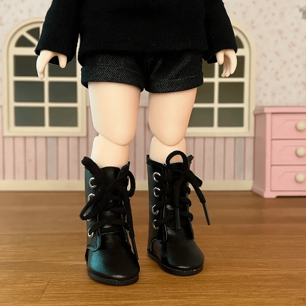 1 par de botas de couro de boneca obitsu 11 de cano alto mini 4 furos 1/6 bjd boneca sapatos de couro bonito moda 1/6 botas de boneca bjd presentes para crianças