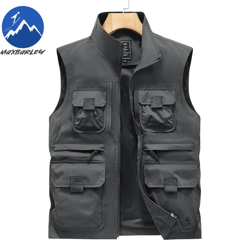 

Мужской жилет больших размеров с несколькими карманами для фотографий, легкий жилет без рукавов, 2026, дышащая куртка с воротником-стойкой на весну и осень