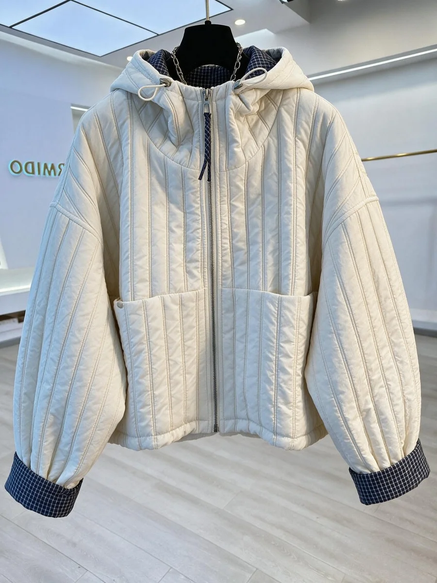 Young Stylish Lightweight Cotton Jacket Women's Loose Fit Short Hooded Comfortable Warm Polyester Casual Fashion Autumn Winte...