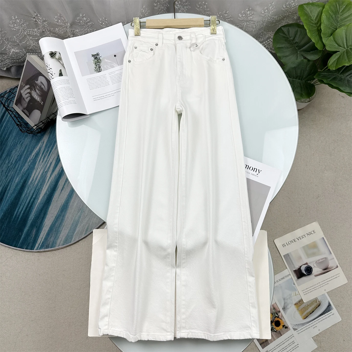 

Удобные женские джинсы с высокой талией, широкими штанинами, свободного прямого кроя, из хлопка, премиум-качества, для весны, повседневные, комфортные