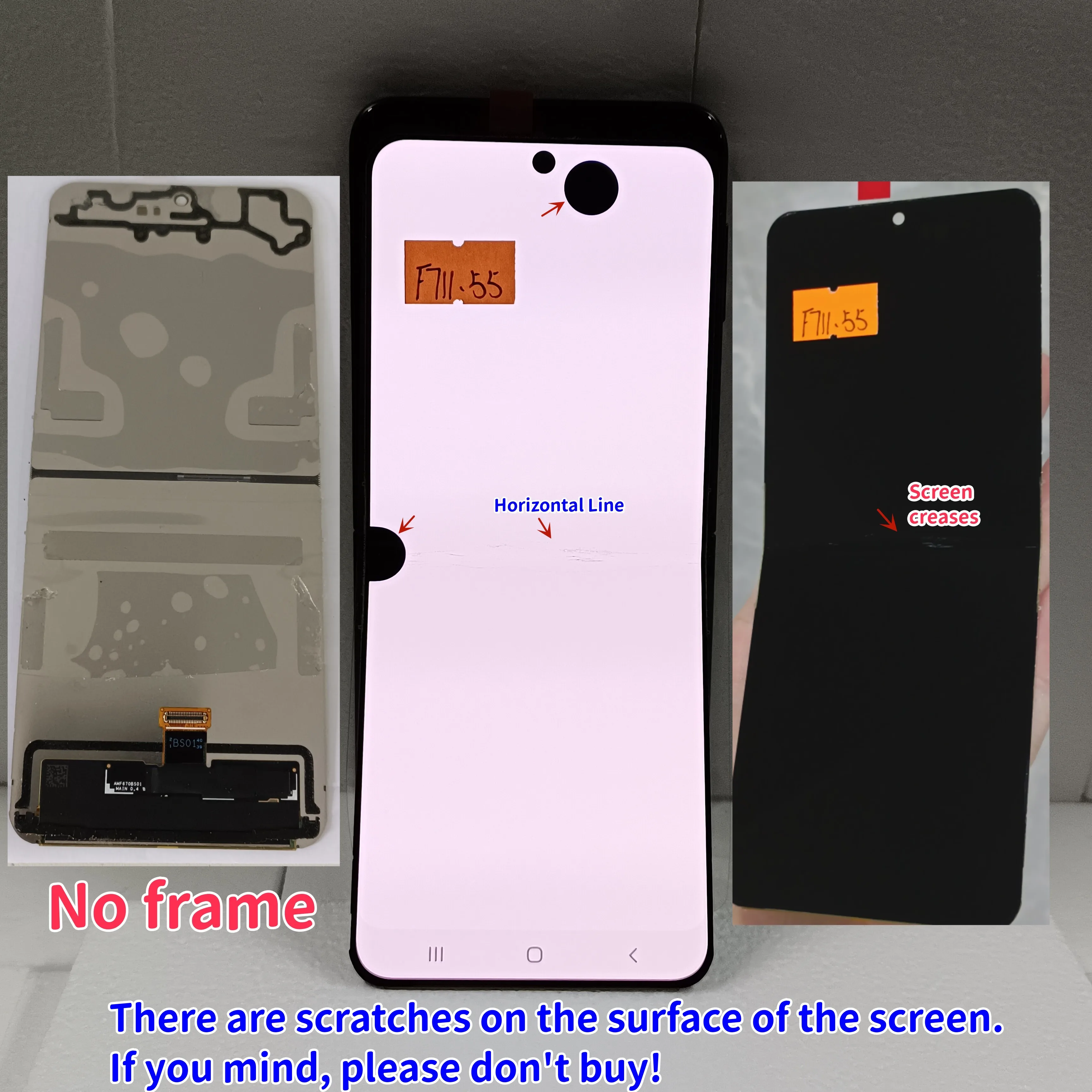 For Samsung Z Flip 3 5G Touch LCD FOR Z Flip3 5G F711 F7110 Display Touch Screen Digitizer Assembly F711U F711B With defects