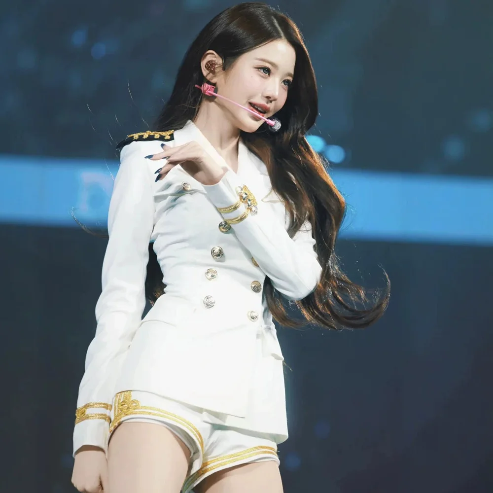 

Jang Wonyoung Cosplay White Jacket Shorts Hat Costume Outfit Korean Girl Group Stage Performance Uniform Halloween Carnival