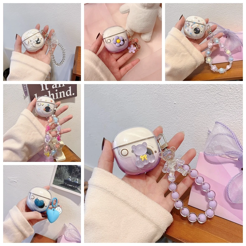 Do etui z motywem U3PLUS kreskówka przezroczysta wzór gradientowy/kwiatowa pokrowiec na silikonowe słuchawki