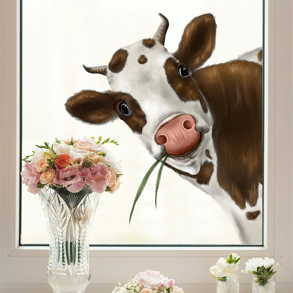 30*35cm Cartoon Animal Cow Window Glass Stickers Home Decoration Living Room Bedroom Study Restaurant Decor Mural Wall Sticker