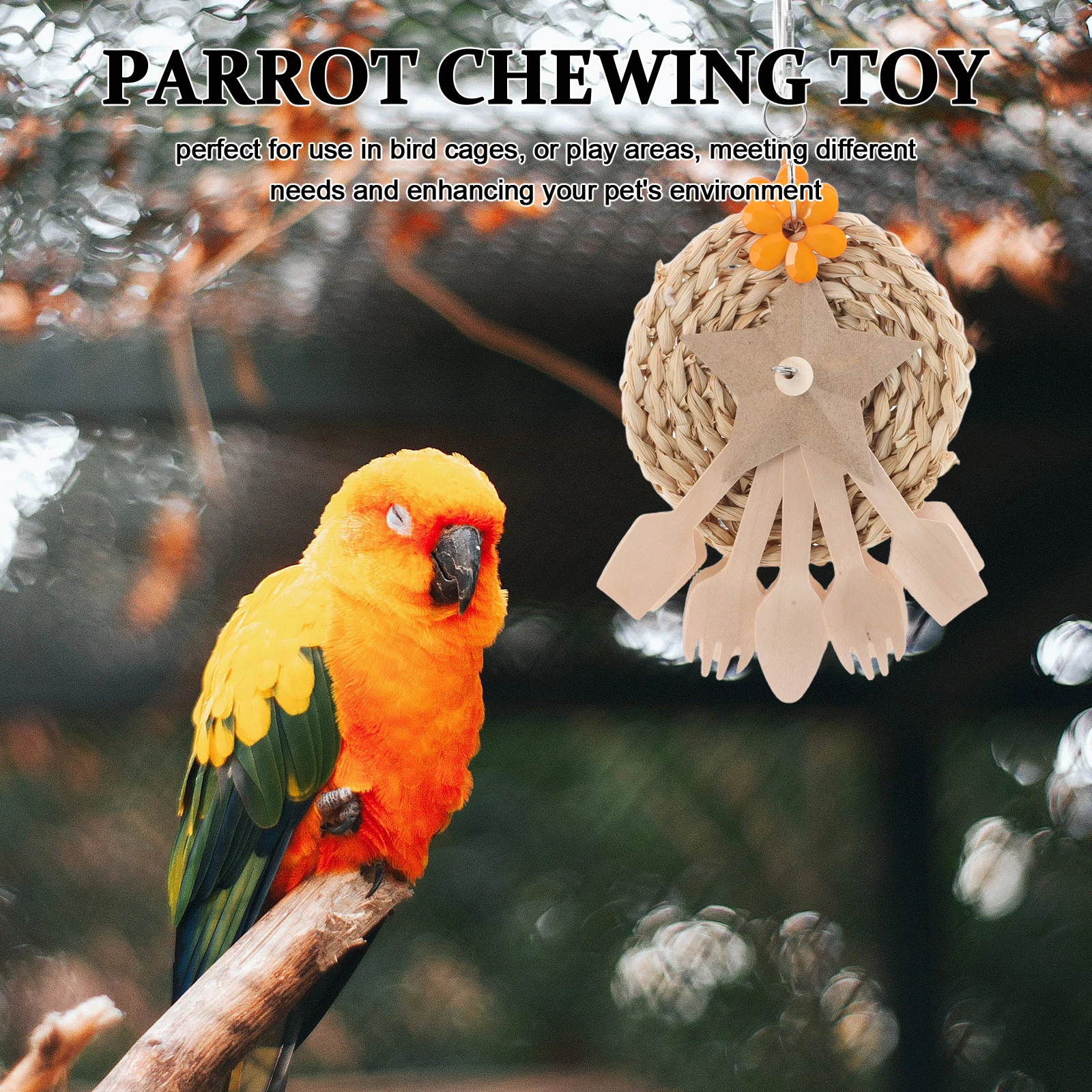 

Hanging Bird Parrot Chewing Swing For Budgies Cockatiels Conures Lovebirds Bird Cage Ornament Spoon Fork Design Foraging Bite
