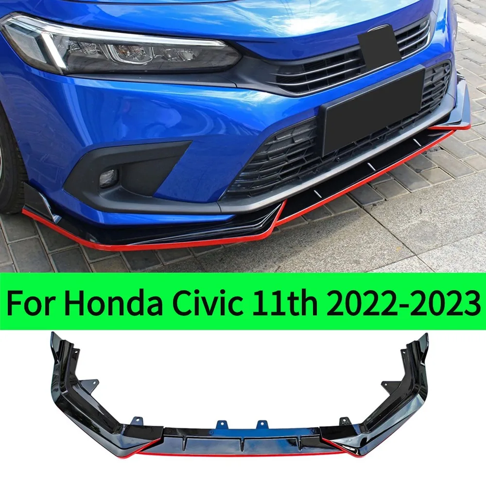 For Honda Civic 2022 2023 11th Gen Car Accessories3PCS Front Bumper Lip Spoiler Side Splitter Deflector Guards Body Kit Cover