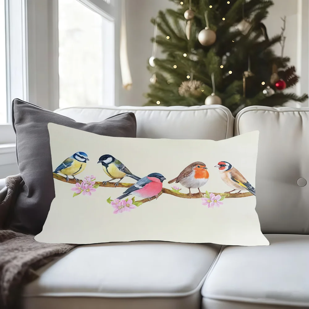 Embroidery Birds On Branches Cushion Cover Rectangle Pillow Case Printing Bedside Sofa Room Home Decoration Pillowcase