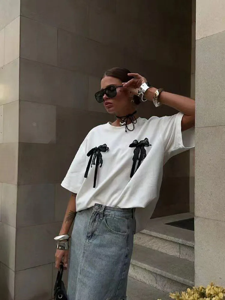 Cotton Mid Length Summer Tees Streetwear Plus Size T Shirt Women Harajuku BF Loose White Printed Short sleeve T Shirt Female