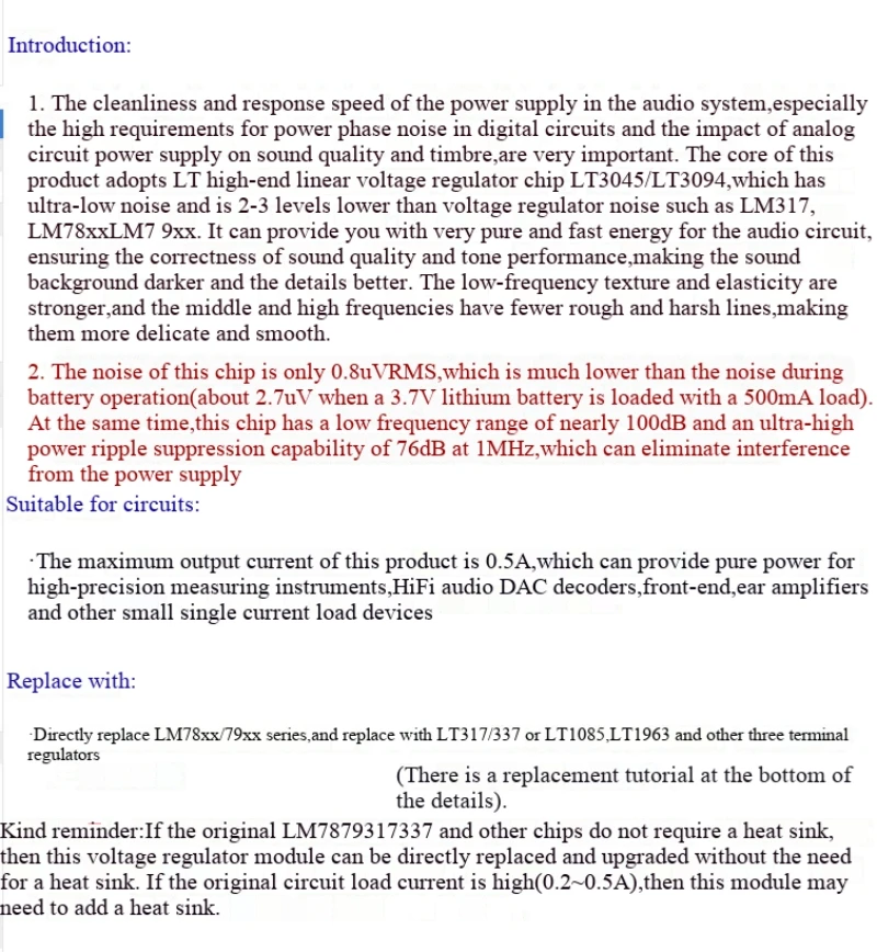 LT3045 Upgrade LM78 LM317 Direktanschluss-Dreipol-Linearspannungsregler-IC-Chip, vergoldete Version – Detail 2