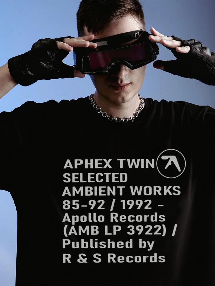 Men T-Shirt Aphex Twin Cotton Graphic Oversized Korean Fashion Short Sleeve Tops Tees Y2k Streetwear Aesthetic Harajuku Clothing image 3