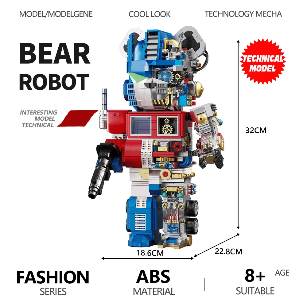 

In Stock Mechanical Bear III Building Blocks Half Body Model Robot Violence Bear Bricks Sets Fashion Collection Toy For Kid Gift