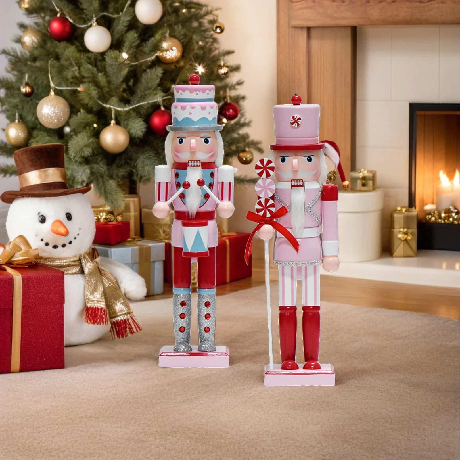 

3pcs Wooden Nutcracker Statue, 15-Inch Christmas Candy Nutcracker Soldier Figures, Vintage Farmhouse Decor for Indoor Party