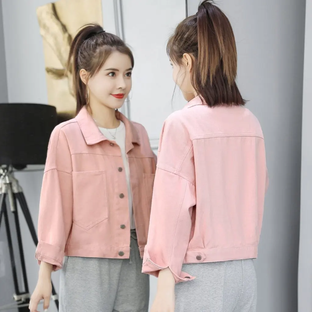 

Women's Purple Work Denim Jacket Short Korean Style Loose Top for Spring And Autumn Small Student's Jacket