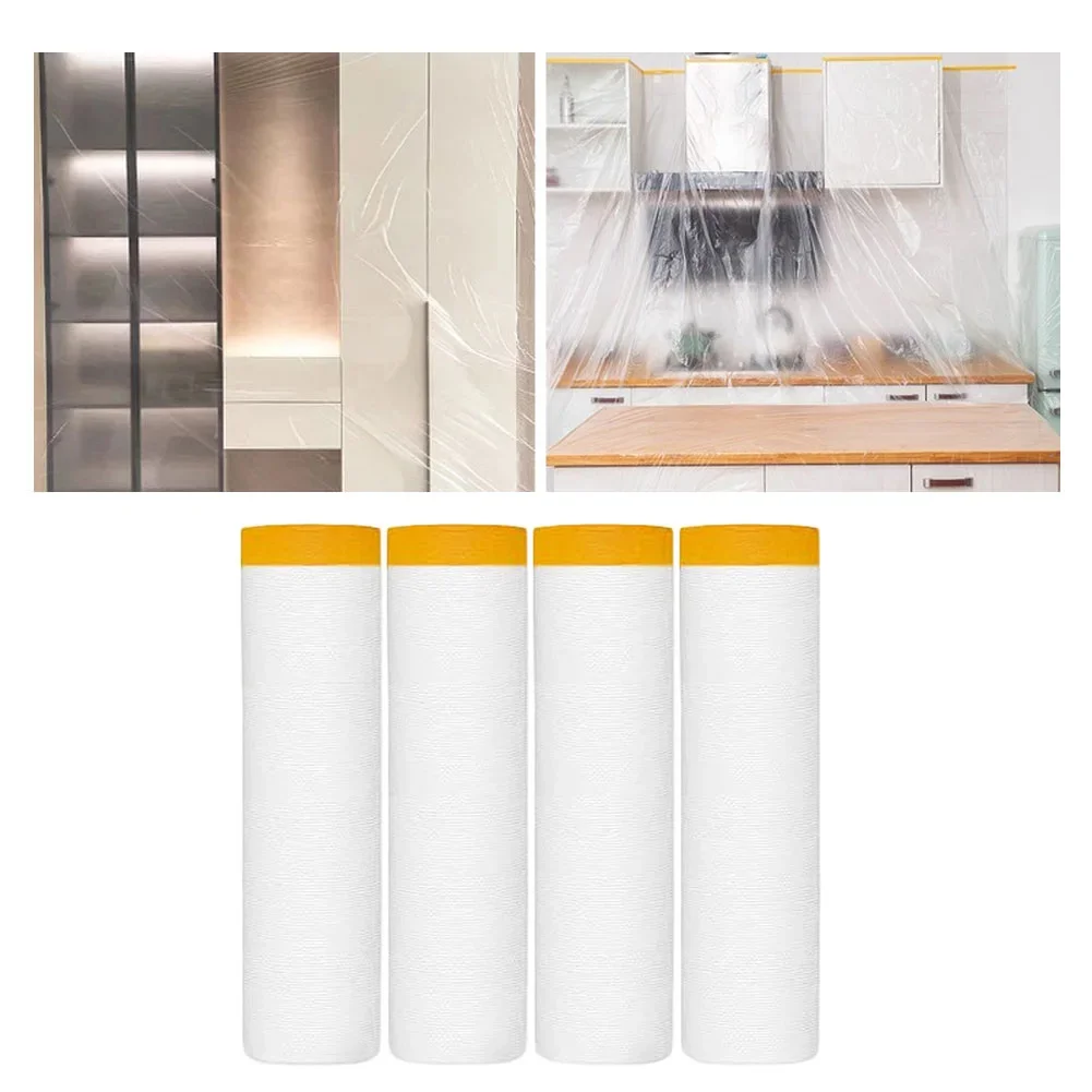 4pcs Dust Cover Decoration Transparent Dust Cover Cloth Protective Film Pre-Taped Masking Film Drop Cloths For Painting