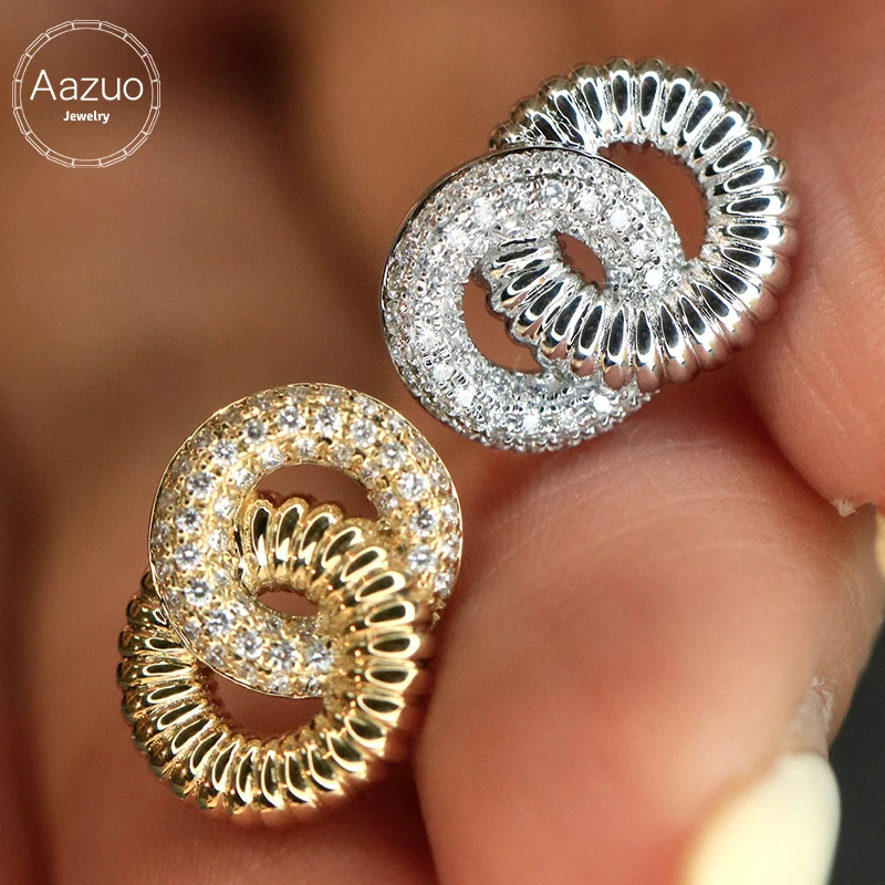 Aazuo Vintage Luxury Jewelry 18K White $ Yellow Gold Natrual Diamonds 0.32ct Round Stud Earrings Gifted For Women Senior Banquet