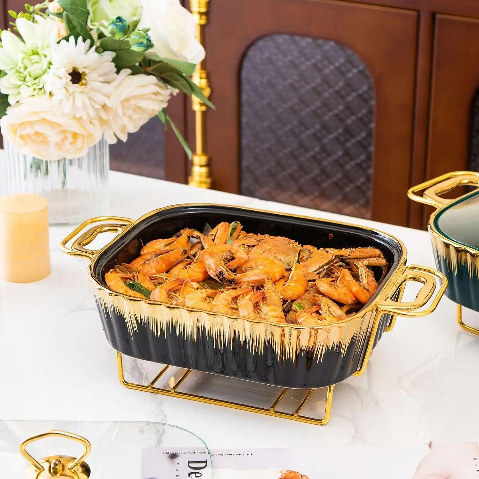 Chafing Dish Food Plate Food Tray Clear Lid Transparent Cover Buffet Dish Tray for Picnic Banquet Entertaining Wedding Parties