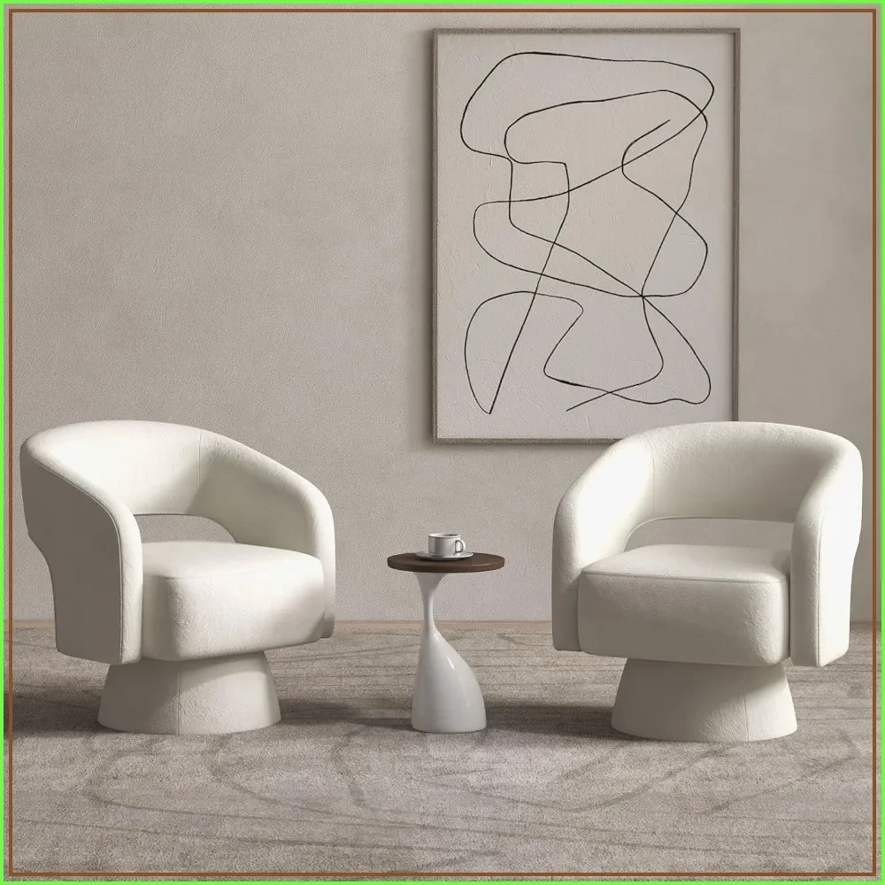 Swivel Barrel Chair Set of 2 Velvet Accent Armchair 360 Degree Club Chair for Living Room Bedroom Beige