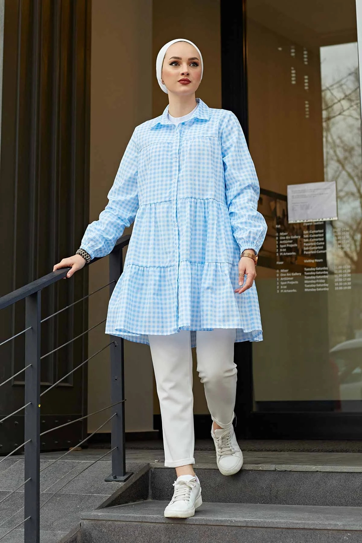 

Frilly Plaid Shirt MD-Blue