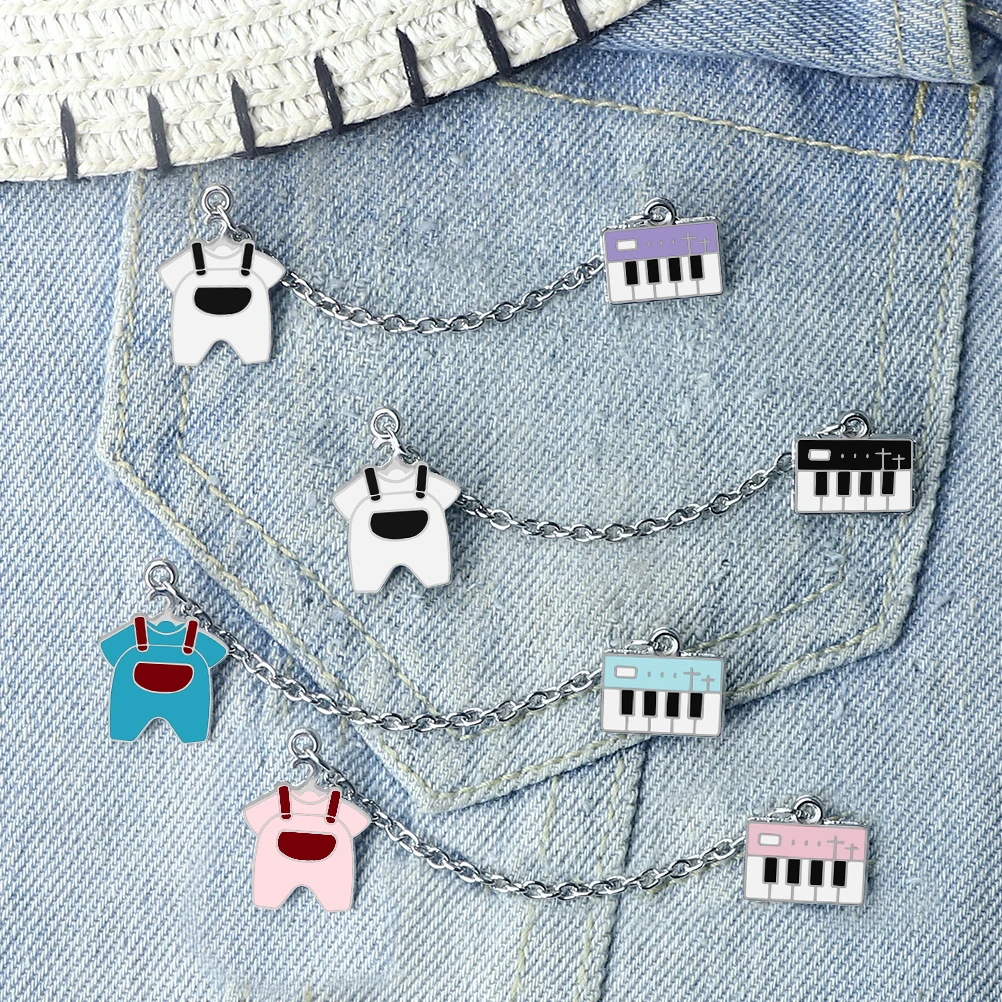 Cartoon Piano Musical Instrument Enamel Pin For Girl Boy Brooch Fashion Clothes Lapel Alloy Chain Badge Jewelry Couple Kid Gifts