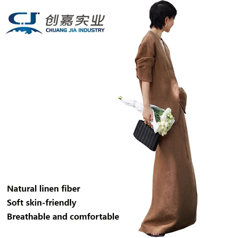 

100% Natural Pure Linen Women's Dress Set - Elegant and Stylish Outdoor Business and Casual Long-length Set