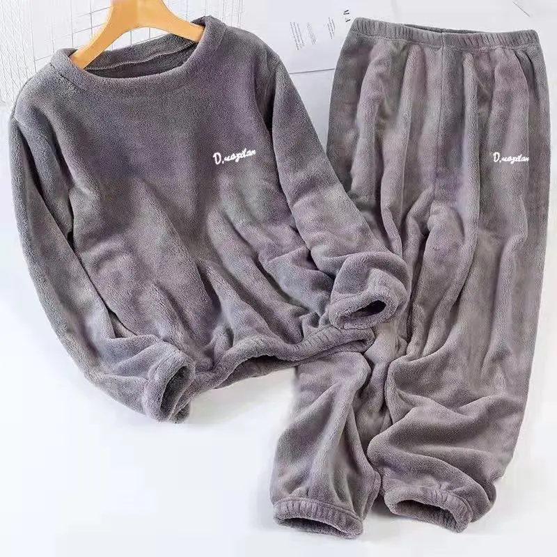 2023 New coral velvet warm pants suit for men and women in winter warm plush loose housewear pajamas sportswear room underwear