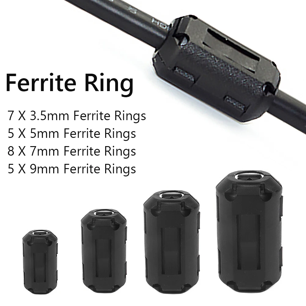 25Pcs Clip On Ferrite 3.5mm/5mm/7mm/9mm Ferrite Core Ring Clamp Kit RFI EMI Filter Core Ring Anti-Jamming Toroidal Clip-on Clamp