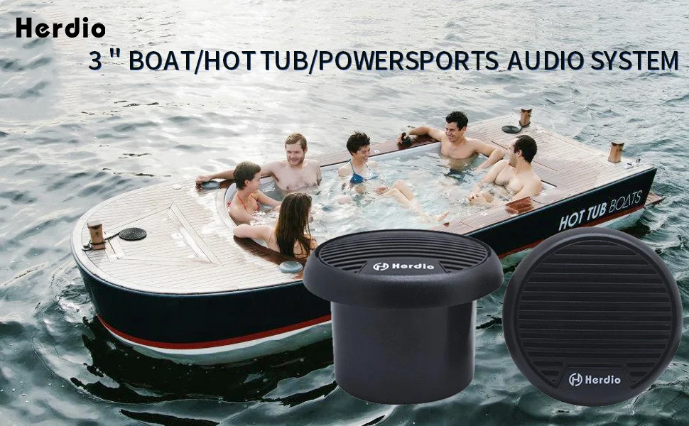 Herdio 3'' wasserdichte Marine-Lautsprecher, 2-Wege-Vollbereichs-Audio-Stereosystem, Motorrad-Lautsprecher mit MAX-Leistung, 140 W, für Boot, Auto – Detail 1