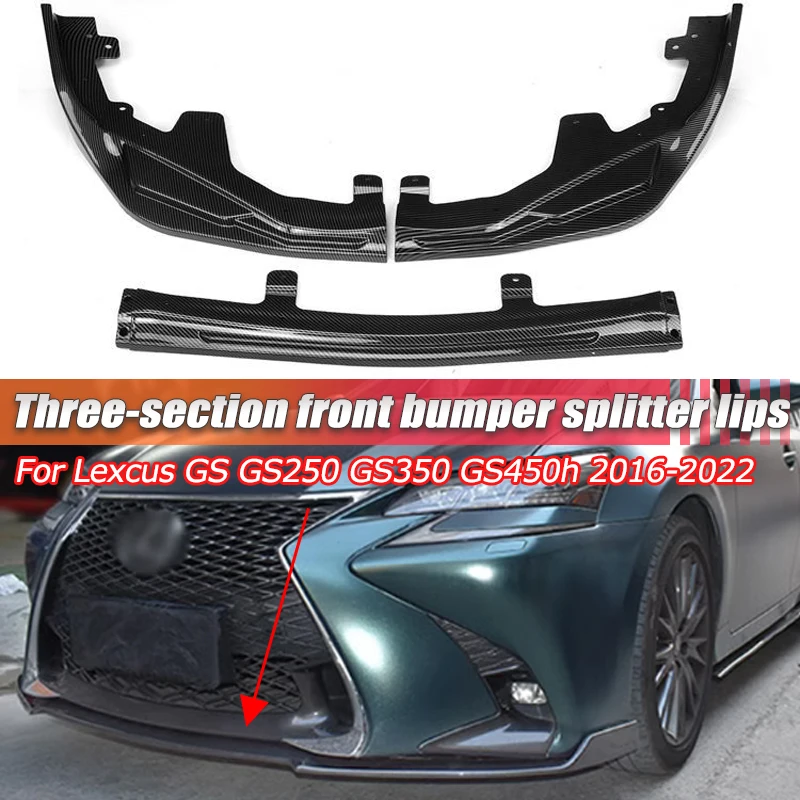 

3pcs/set Front Bumper Lip For Lexus GS GS250 GS350 GS450h 2016-2022 Carbon Fiber Chin Spoiler Side Winglet Splitter Front Lip