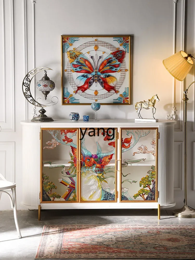 Yjq Light Luxury Entrance Cabinet Glass Dining Edge Modern Enamel Color Art Display Home Shoe Cabinet