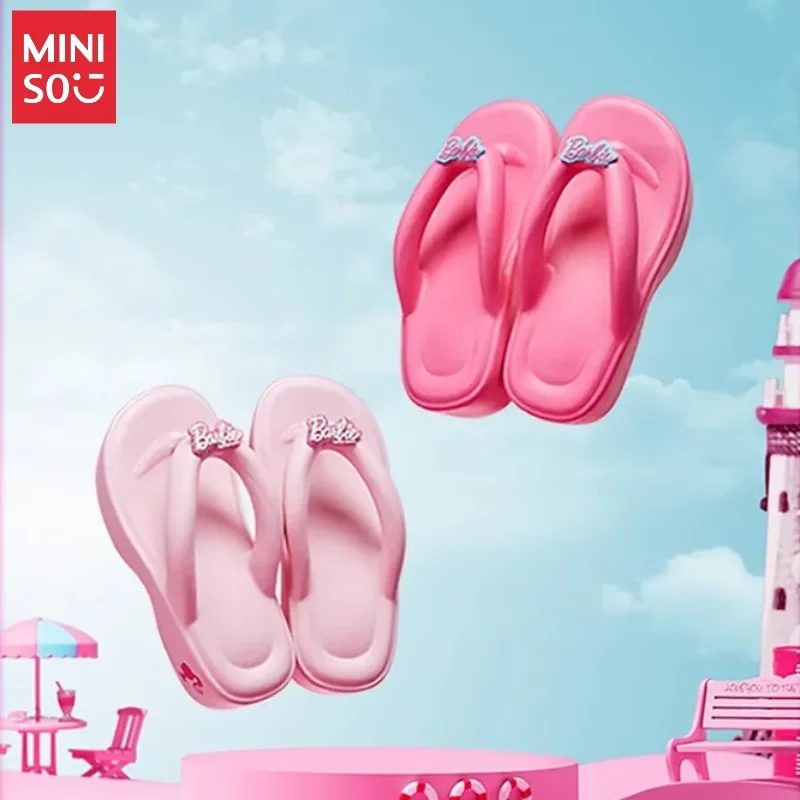 MINISO Barbie Daylight Shine Series Extra Thick Soled Women's Flip Flops Bathroom Non-Slip Slippers Children's Toy Birthday Gift