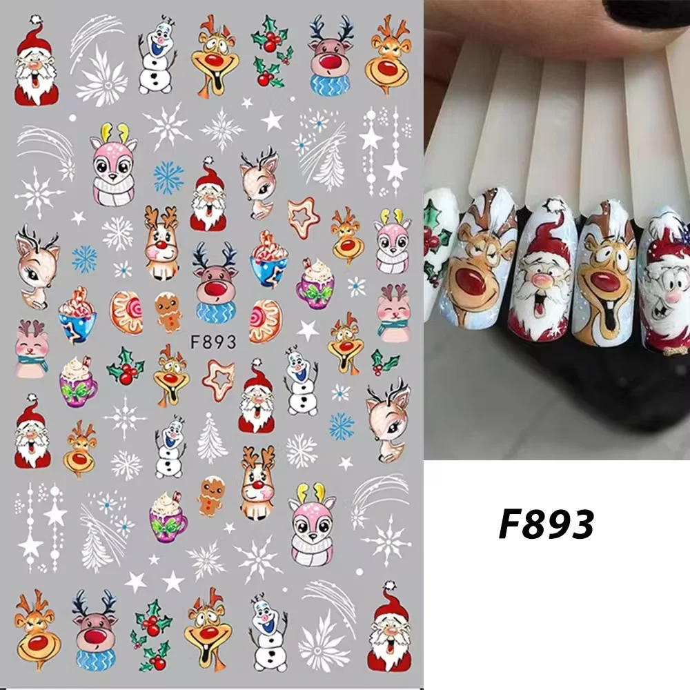 

2024 Christmas New Year Nail Stickers Cartoon Santa Elk Snowflake Stickers For Nails DlY Winter Penguin Sticker Nail Decoration