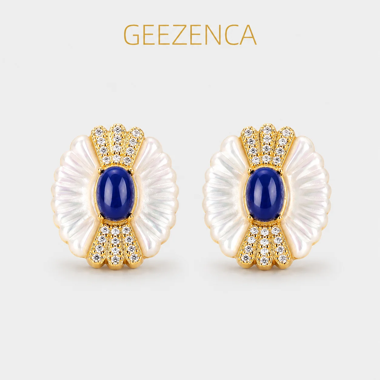 GEEZENCA 925 Silver Lapis Lazuli White Mother of Pearl Earrings For Women Zircon Classic Court Luxury Oval Earring 2023 New Gift