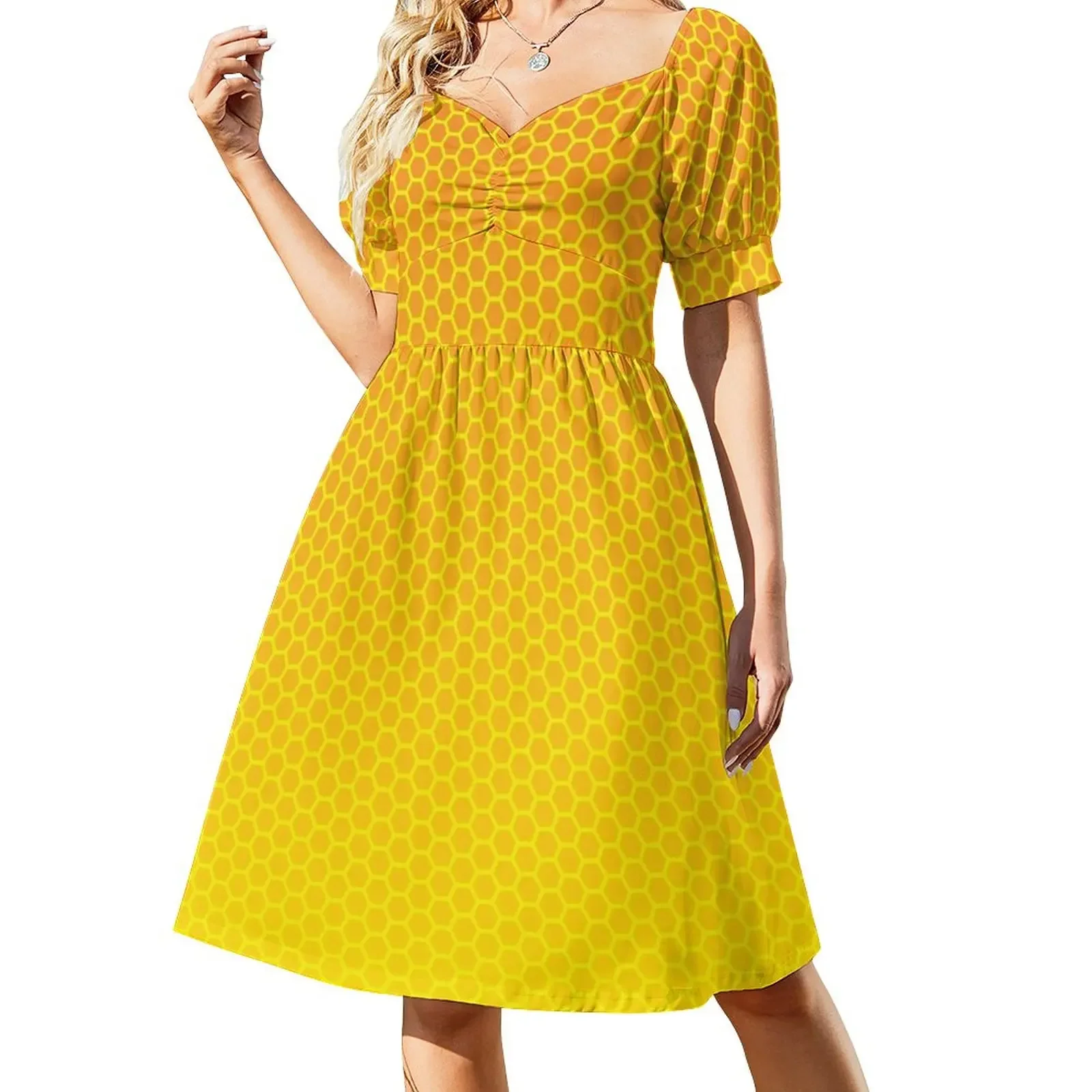 Honeycomb Short-Sleeved Dress summer dress prom dress