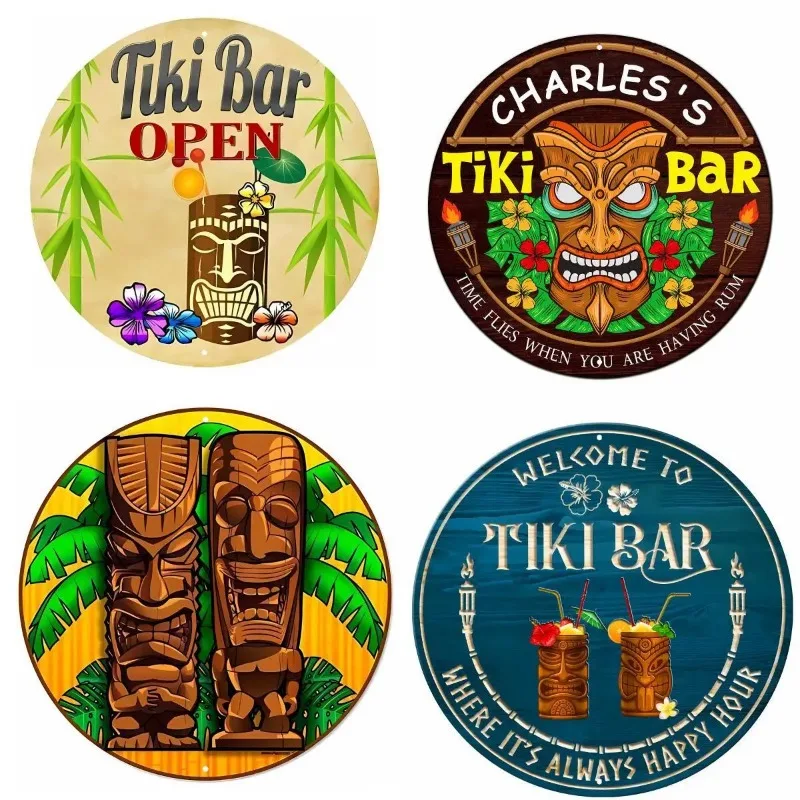 

Round Tiki Bar Aluminum Sign, Tropical Beach Sign, Hawaii Party Decor, Hut Patio Bar, Home Pub, Summer Decor, 1Pc