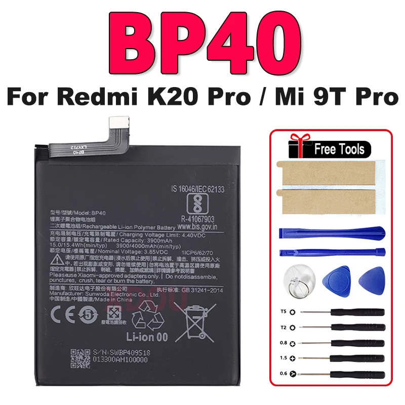 

Replacement Battery BP41 BP40 BP42 For Xiaomi Redmi K20 Pro Mi 9T Pro Mi9T For Redmi K20 For XiaoMi 11 Lite Battery