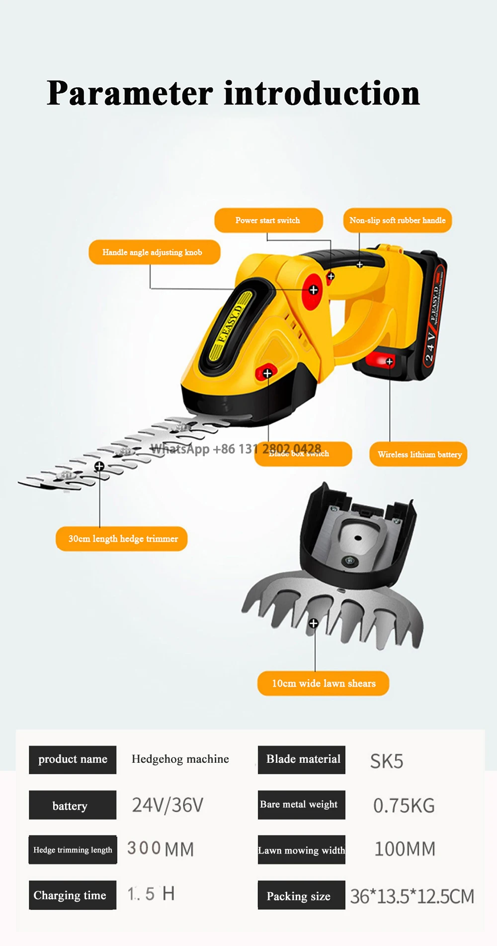 Pruning, grass cutting, fence cutting, rechargeable pruning, green belt pruning, gardening pruning, one-handed electric