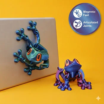 3D Printed Magnetic Articulated Frog Fidget Toy Cute Flexi Animal Model Fridge Magnet…